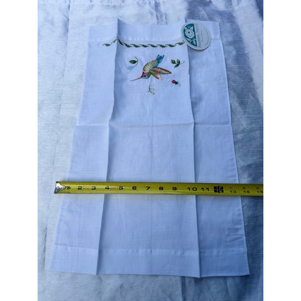 Suzanne Nicoll Hummingbird Embroidered Guest Towels Set of‎ 2 Linen Cotton White - Picture 8 of 11